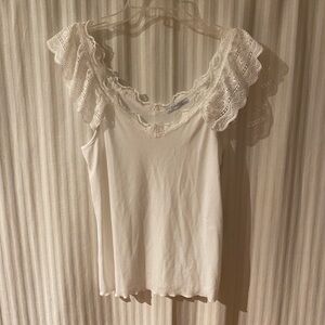 Zara white lace ruffles rib knit top sz L